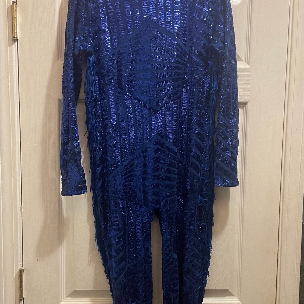 Elegant Blue Sequin Jumpsuit